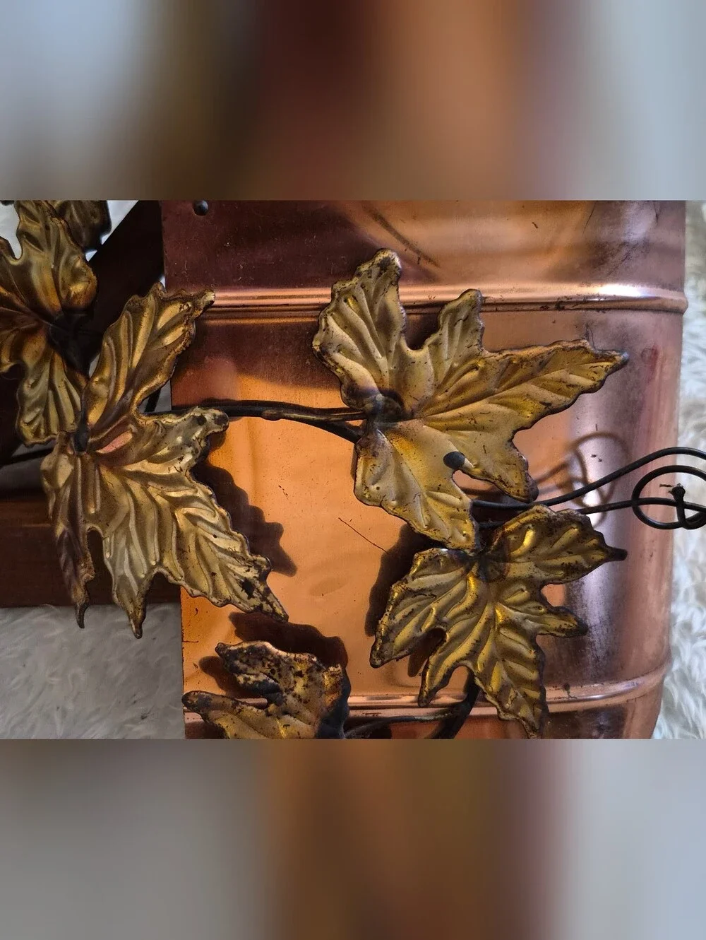 Decorative Copper Mailbox Wall Accent with Gold Leaf Motif